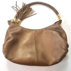 Great‎ American Leatherworks Gold Purse Handbag Tassel Fringe Zipper